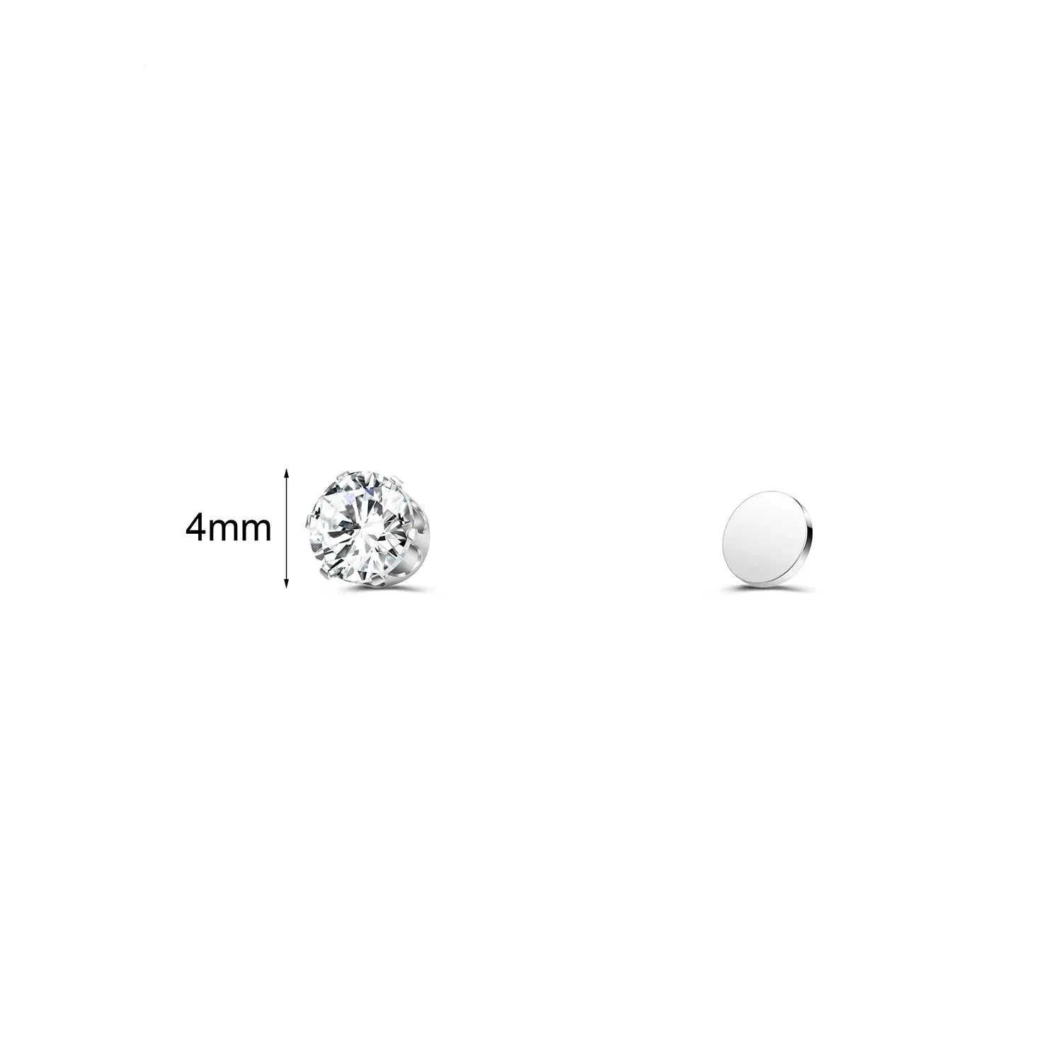 4 Pairs Stainless Steel Men Women Magnetic Stud Earrings Non-piercing CZ 4-7mm