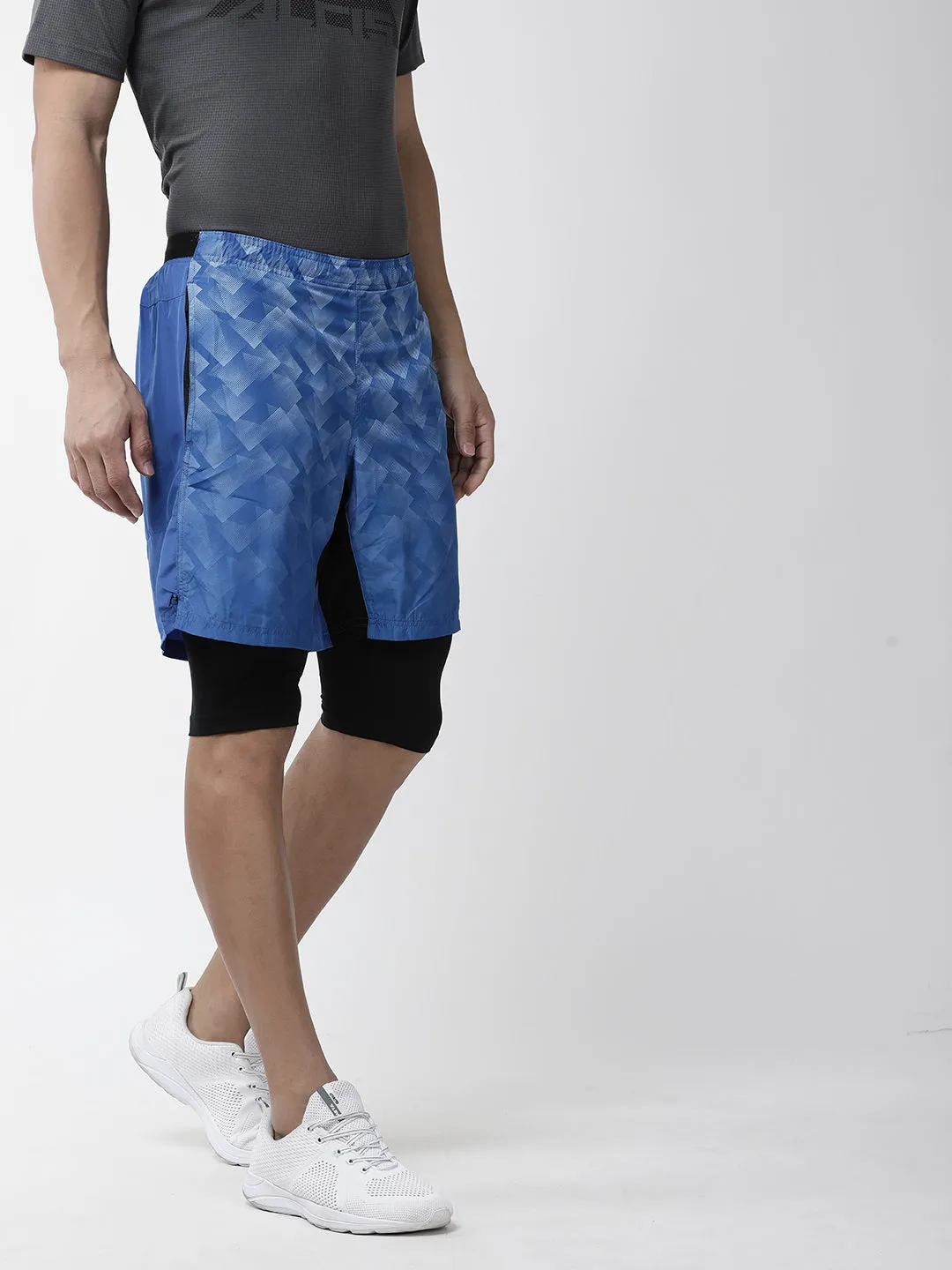 Alcis Men Blue Printed Slim Fit Sports Shorts