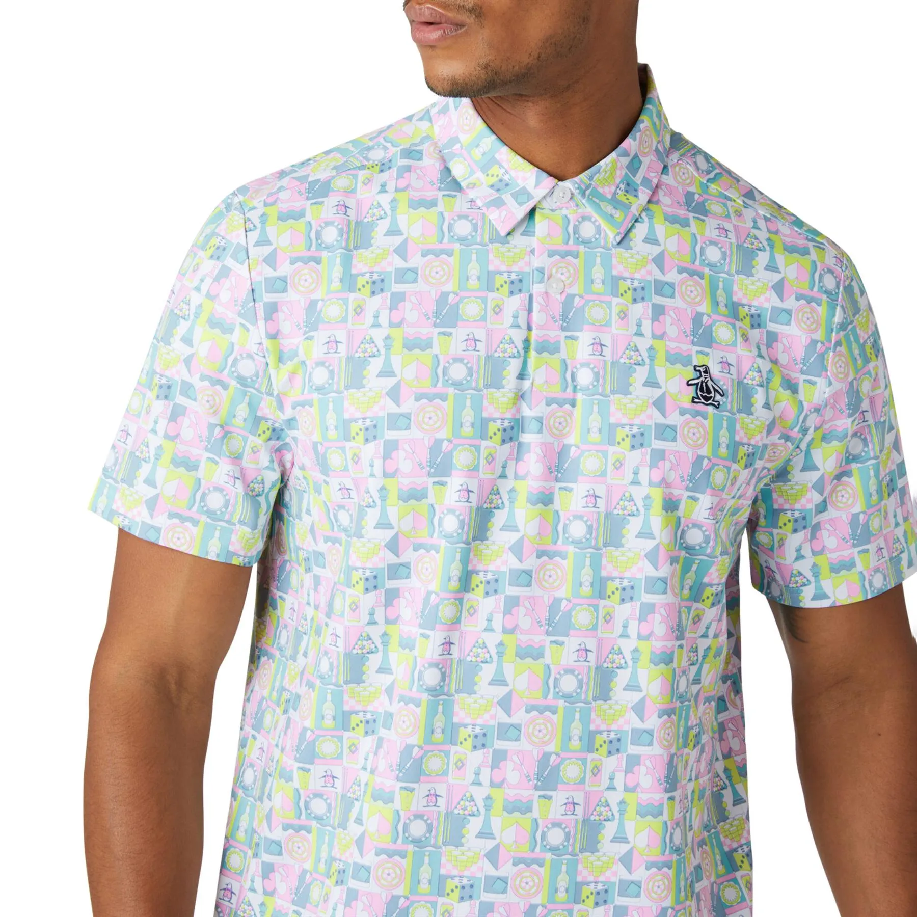 All-Over Novelty Grid Print Polo Bright White - SS24