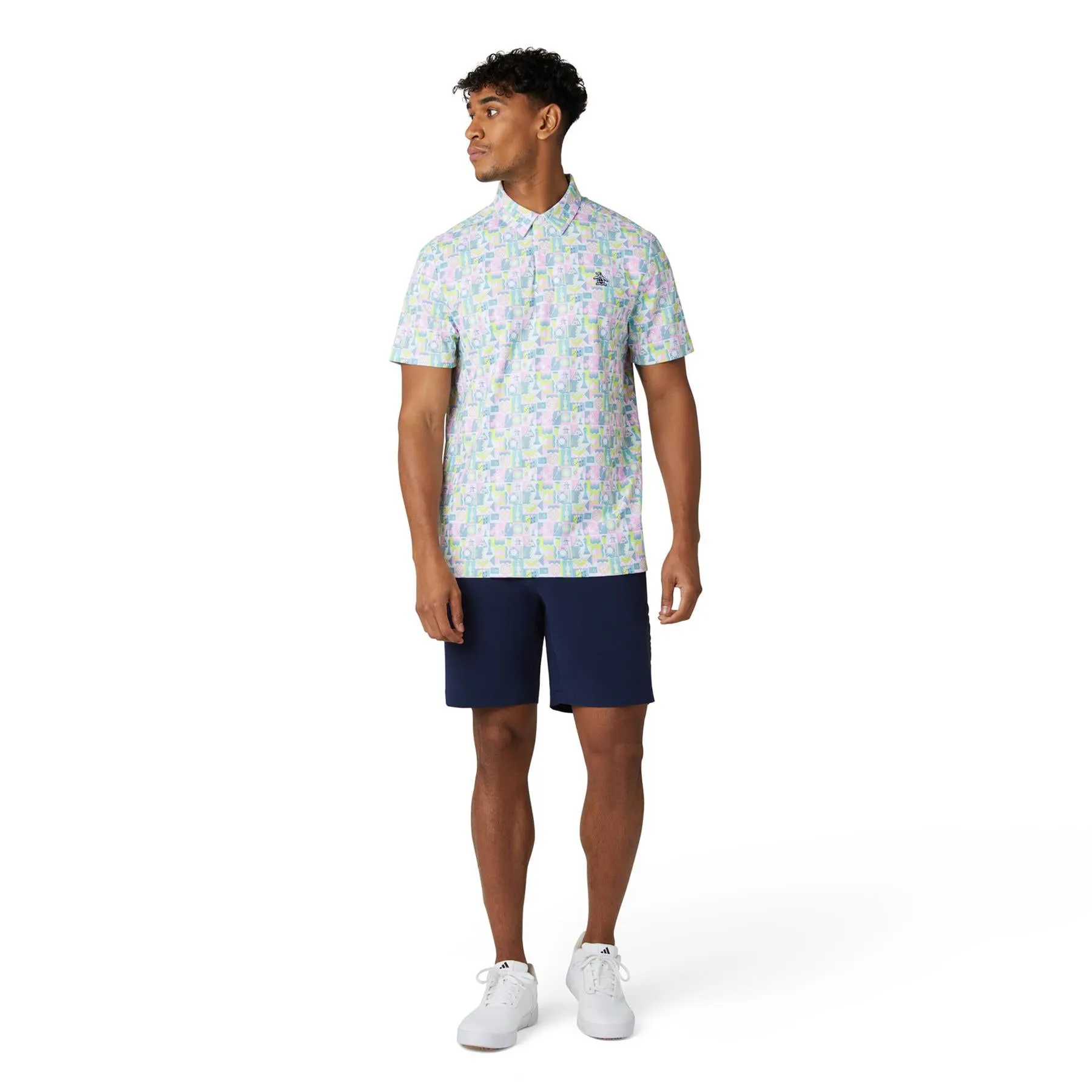 All-Over Novelty Grid Print Polo Bright White - SS24