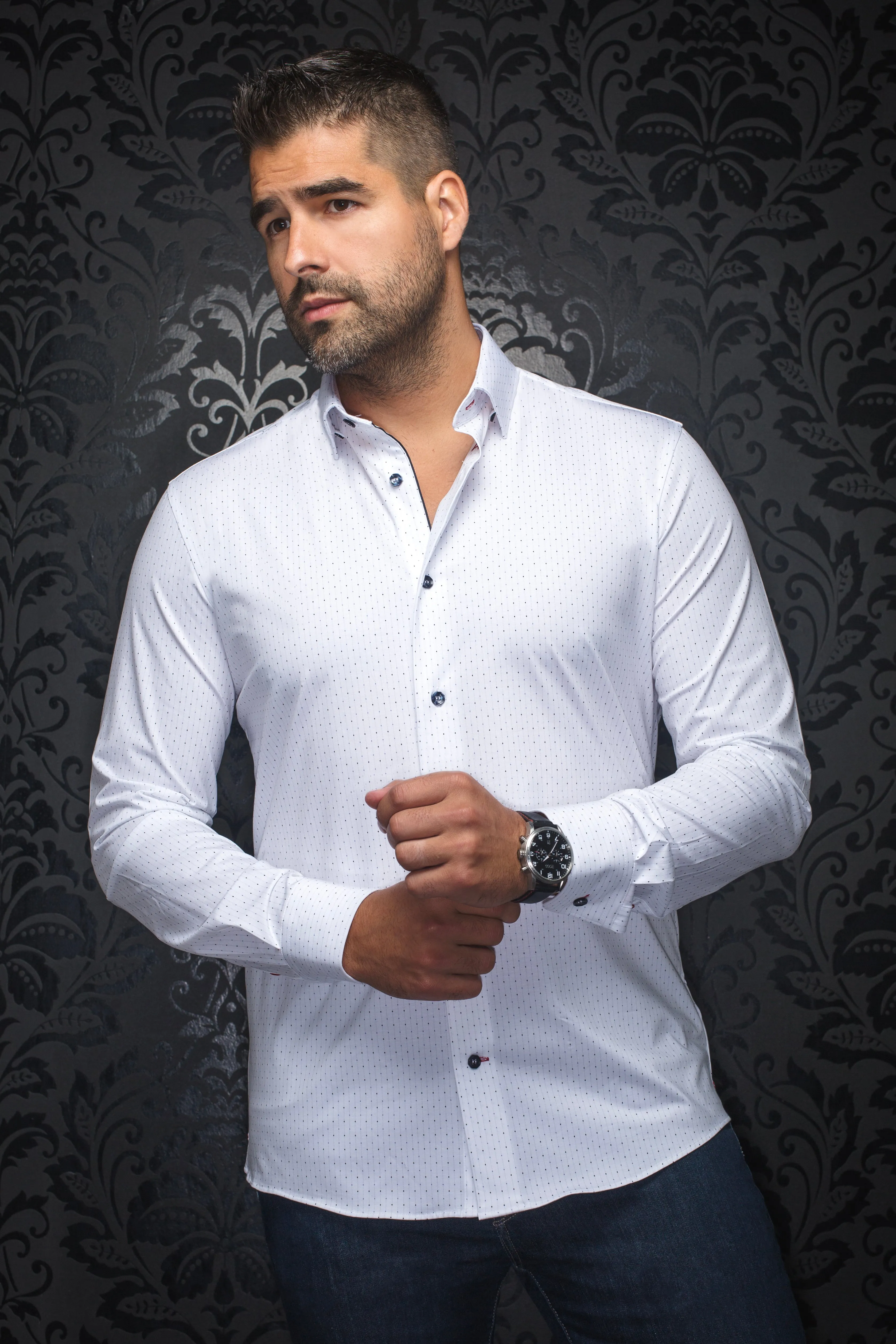 Au Noir Stretch Shirt | Alexander-NDL White Blue