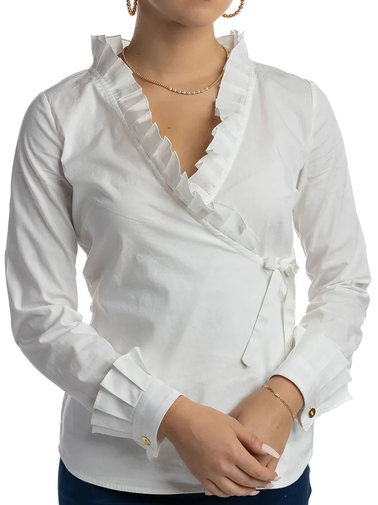 Barlow Cotton Ruffle Tie Blouse