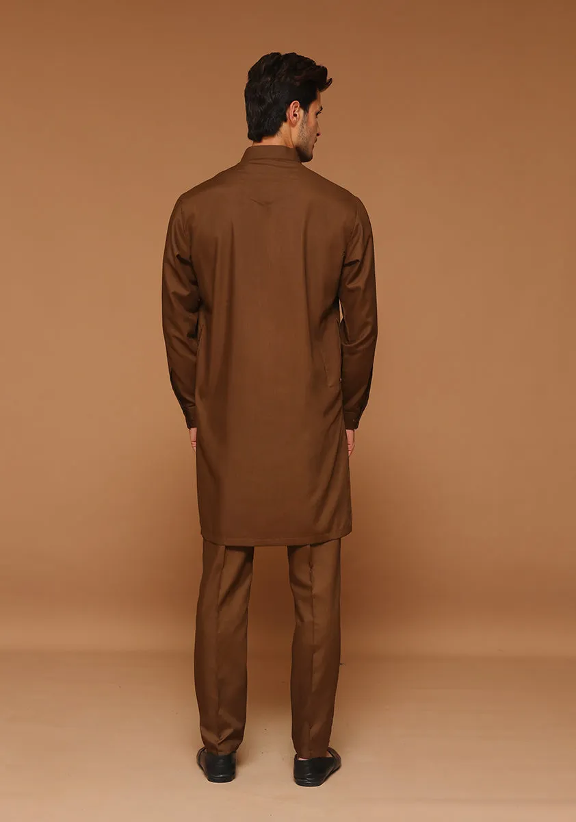 Basic Poly Viscose Coffee Liqueur  Slim Fit Suit