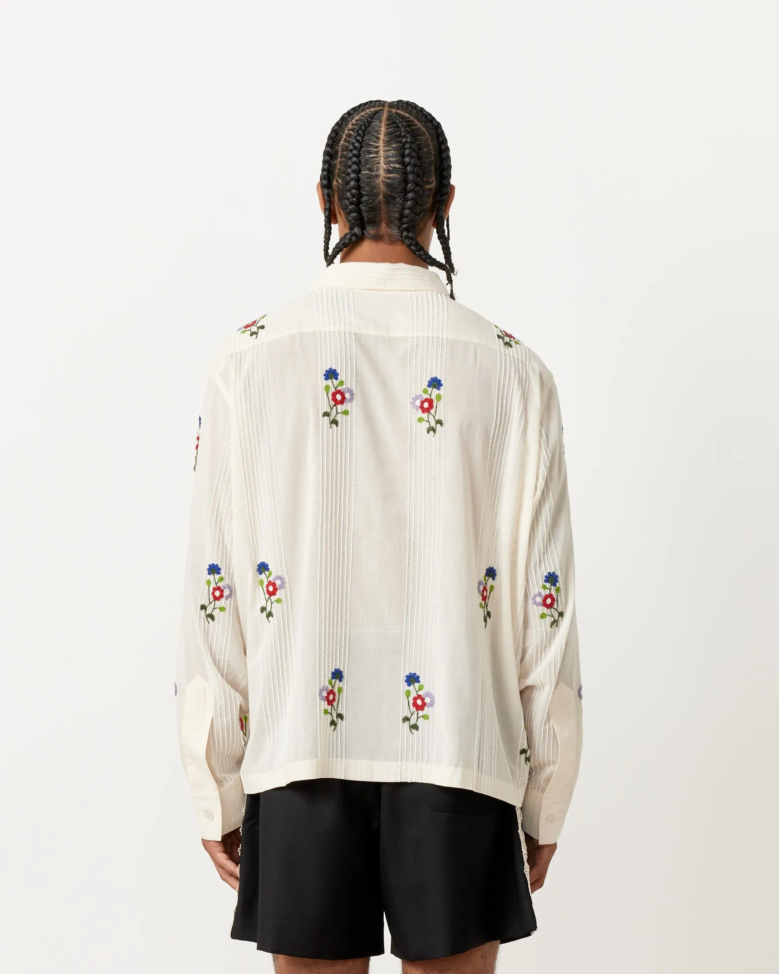 Beaded Wildflower Shirt in White Multi