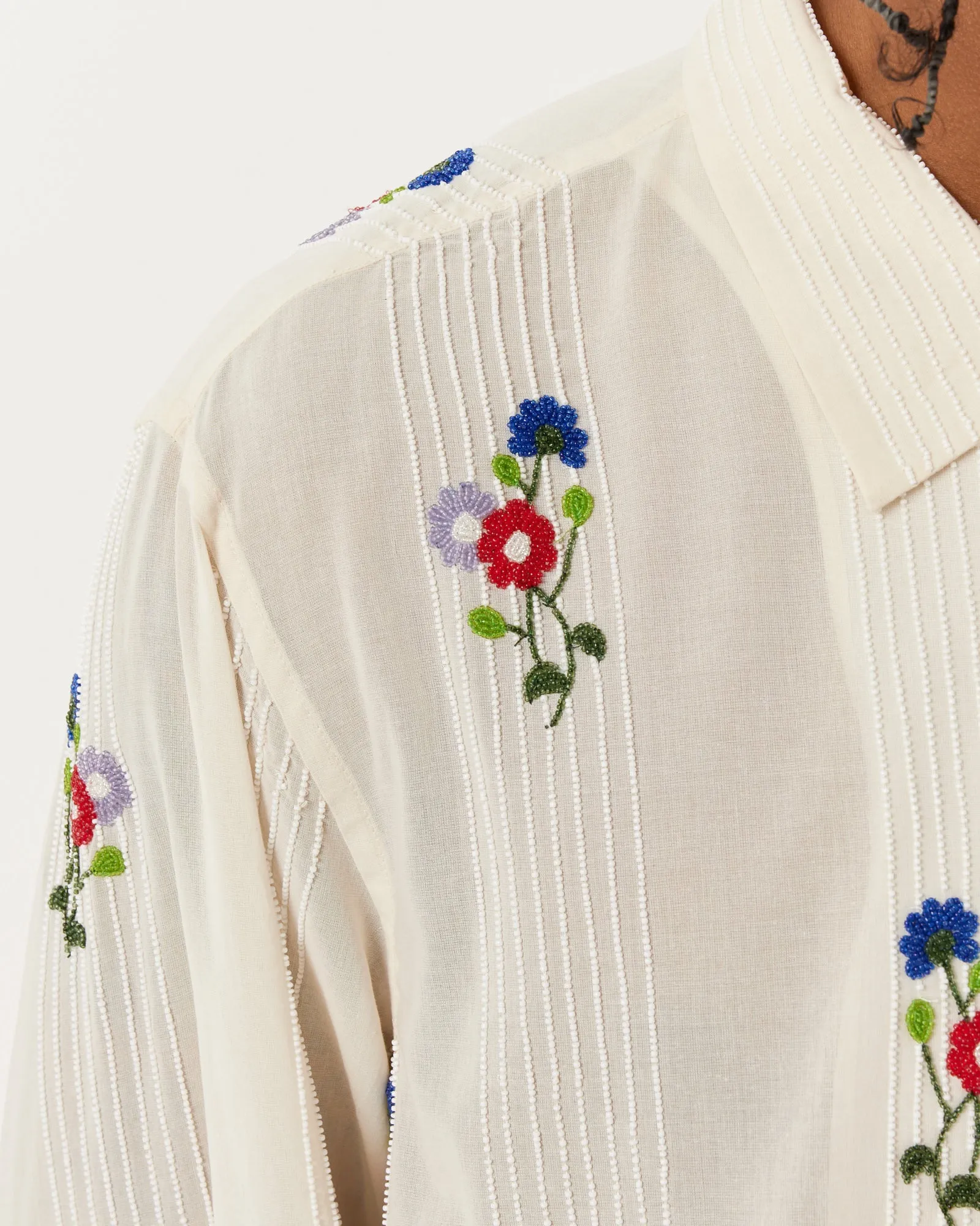 Beaded Wildflower Shirt in White Multi