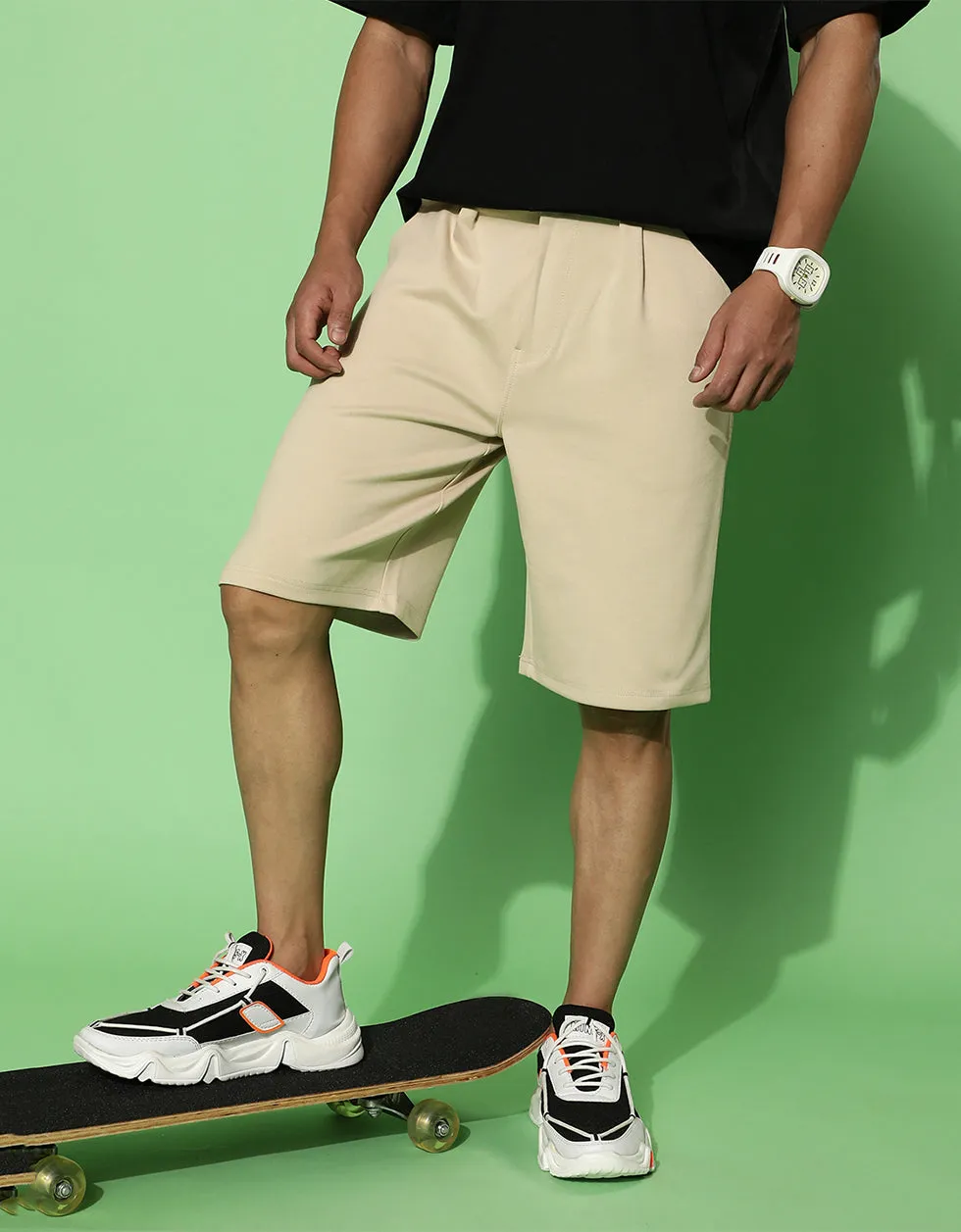 Beige Regular fit Solid Shorts