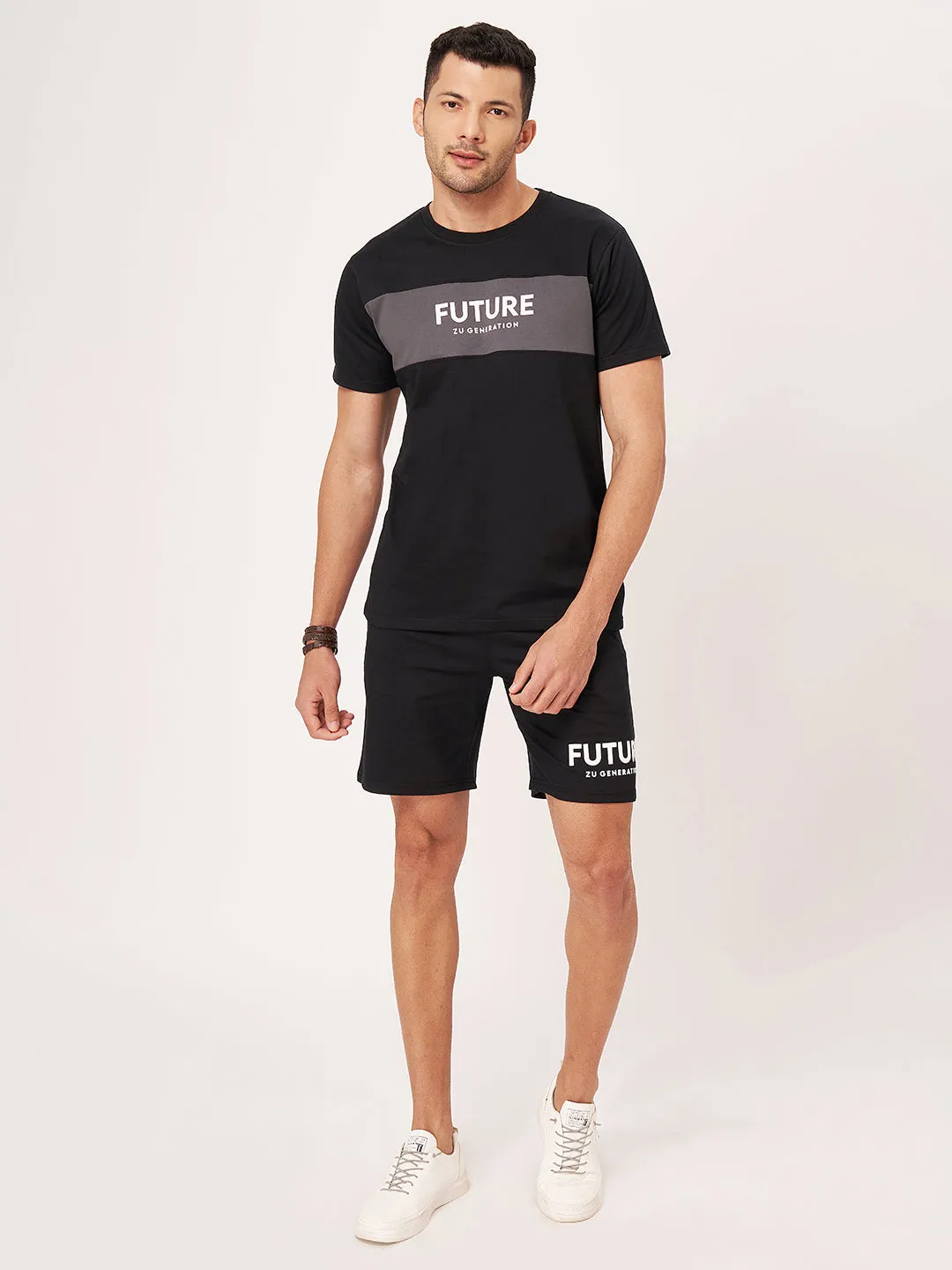 Black Half Sleeve T shirt And Shorts Co Ord Set