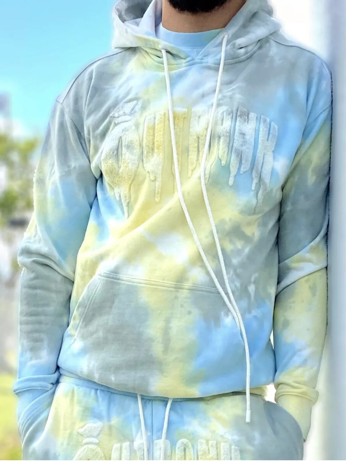 Blue and Yellow Tie-Dye French Terry Hoodie with C3 Detail