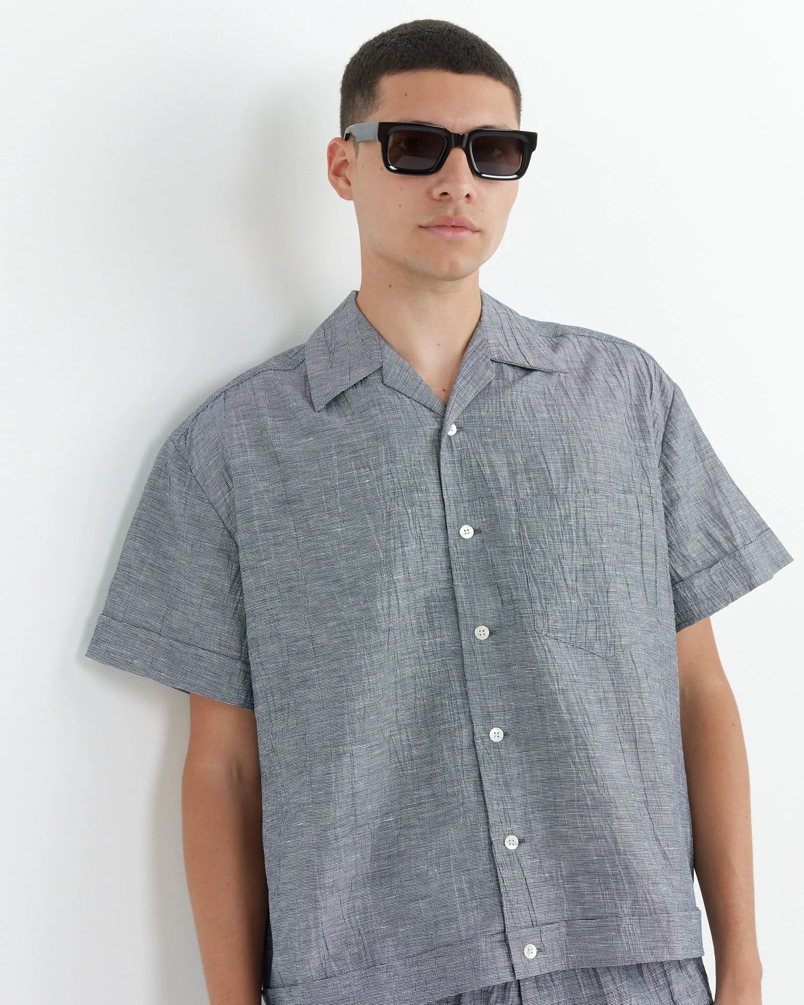 Bongo Shirt Crinkle Check in Black/White