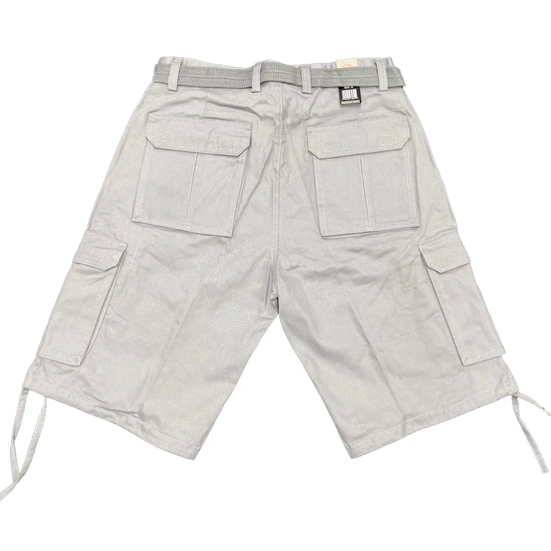 Cargo Shorts with Adjustable Twill Belt Utility Pocket - Grey