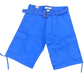 Cargo Shorts with Adjustable Twill Belt Utility Pocket - Royal Blue