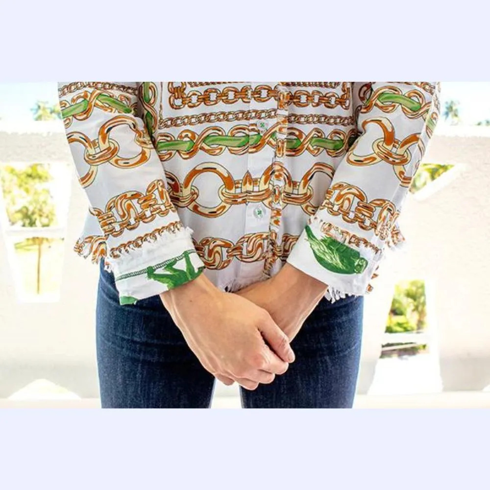 Chain Border Print Shirt with Green