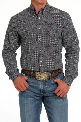 'Cinch' Men's Geo Print Western Button Down - Navy