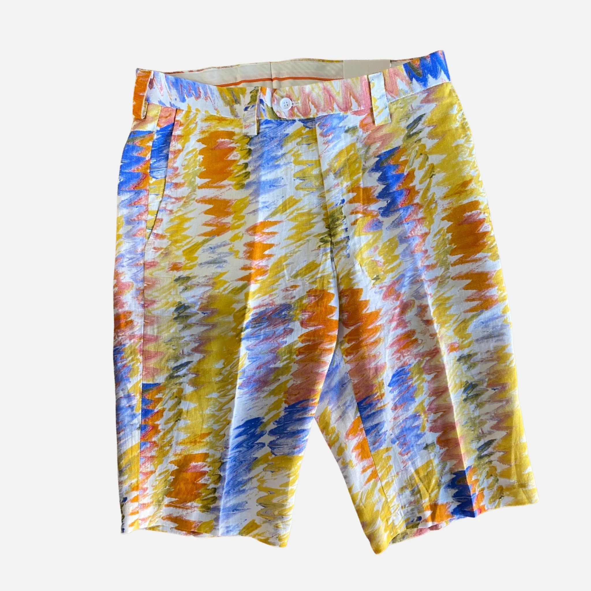 Clearance Sale: Inserch Men's Linen Shorts - Yellow Watercolor Style - Style P21907