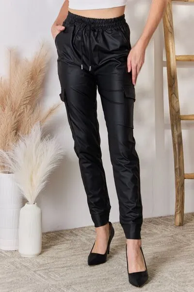 Color 5 Faux Leather Cargo Pants