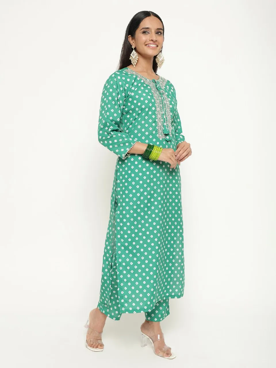 Cotton Party wear Women's Kurta Pant with Dupatta Suit Green