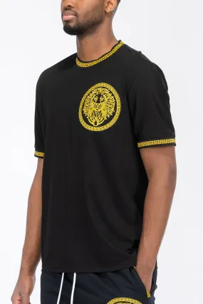 Embroidered Lion Head Round Neck Tee