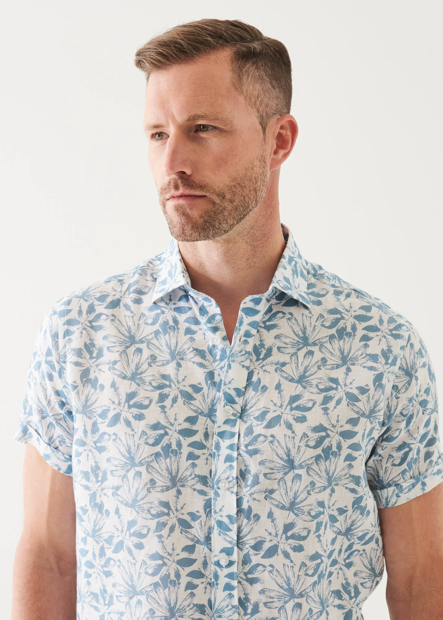 FLORAL PRINT LINEN SHORT SLEEVE SHIRT