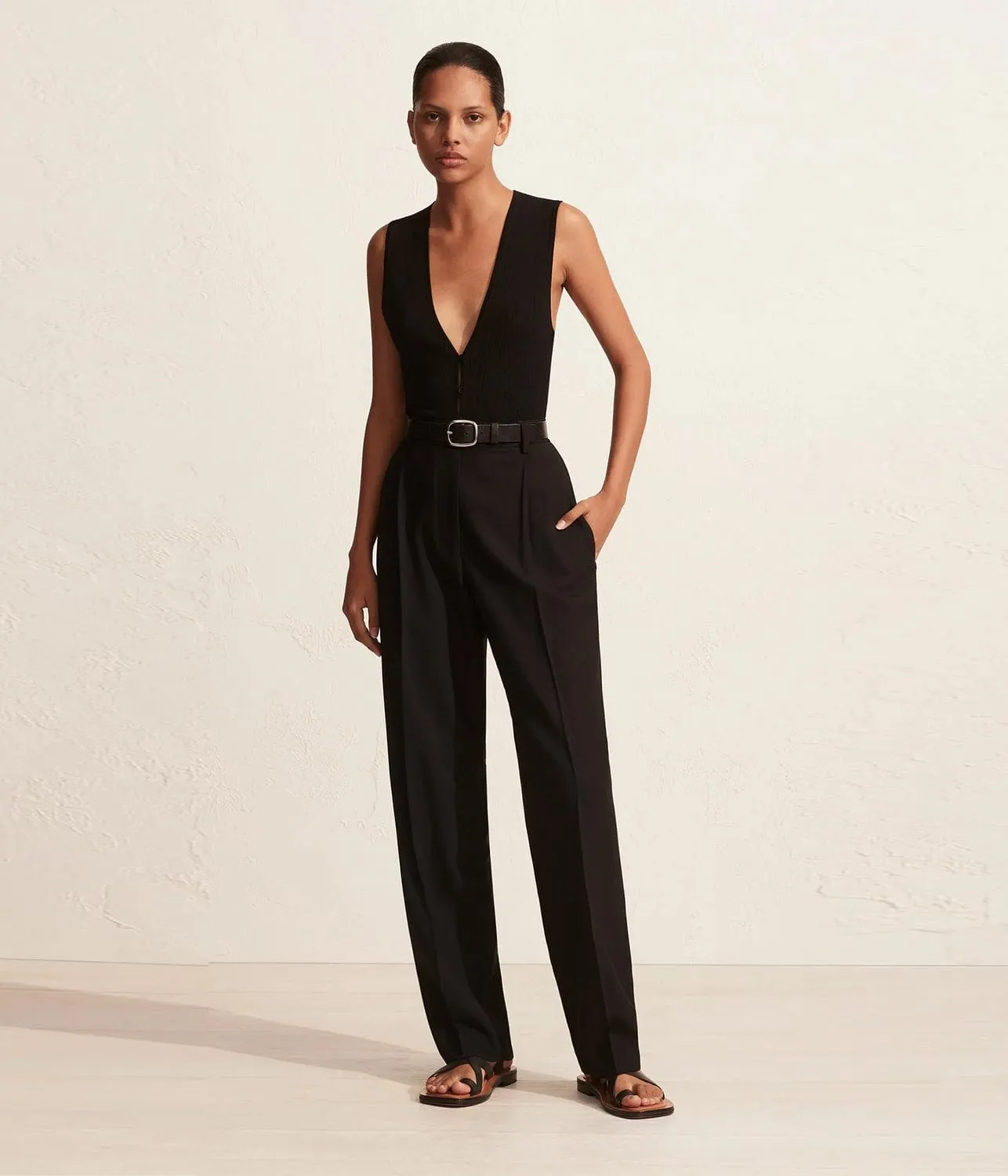 HIGH WAISTED PLEAT PANT- BLACK