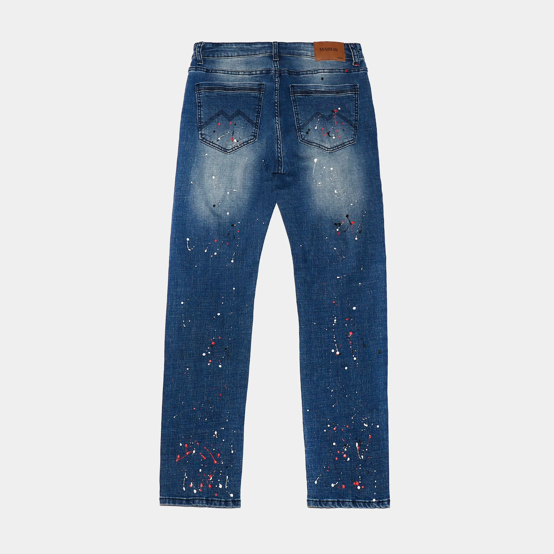 Johnny Straight Red Splatter Denim Mens Pants (Blue)