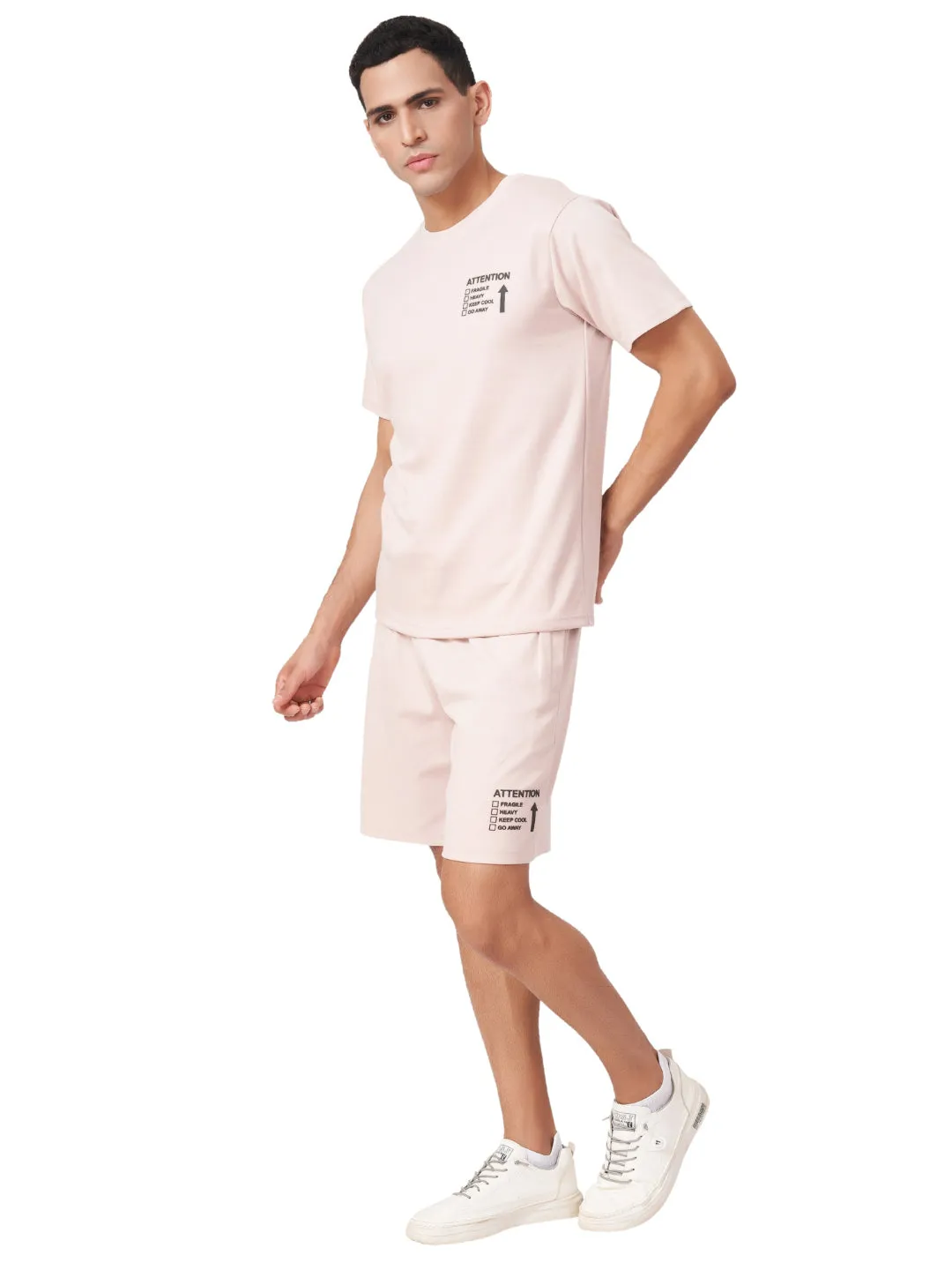 Light Pink T-shirt And Shorts Co-Ord Set