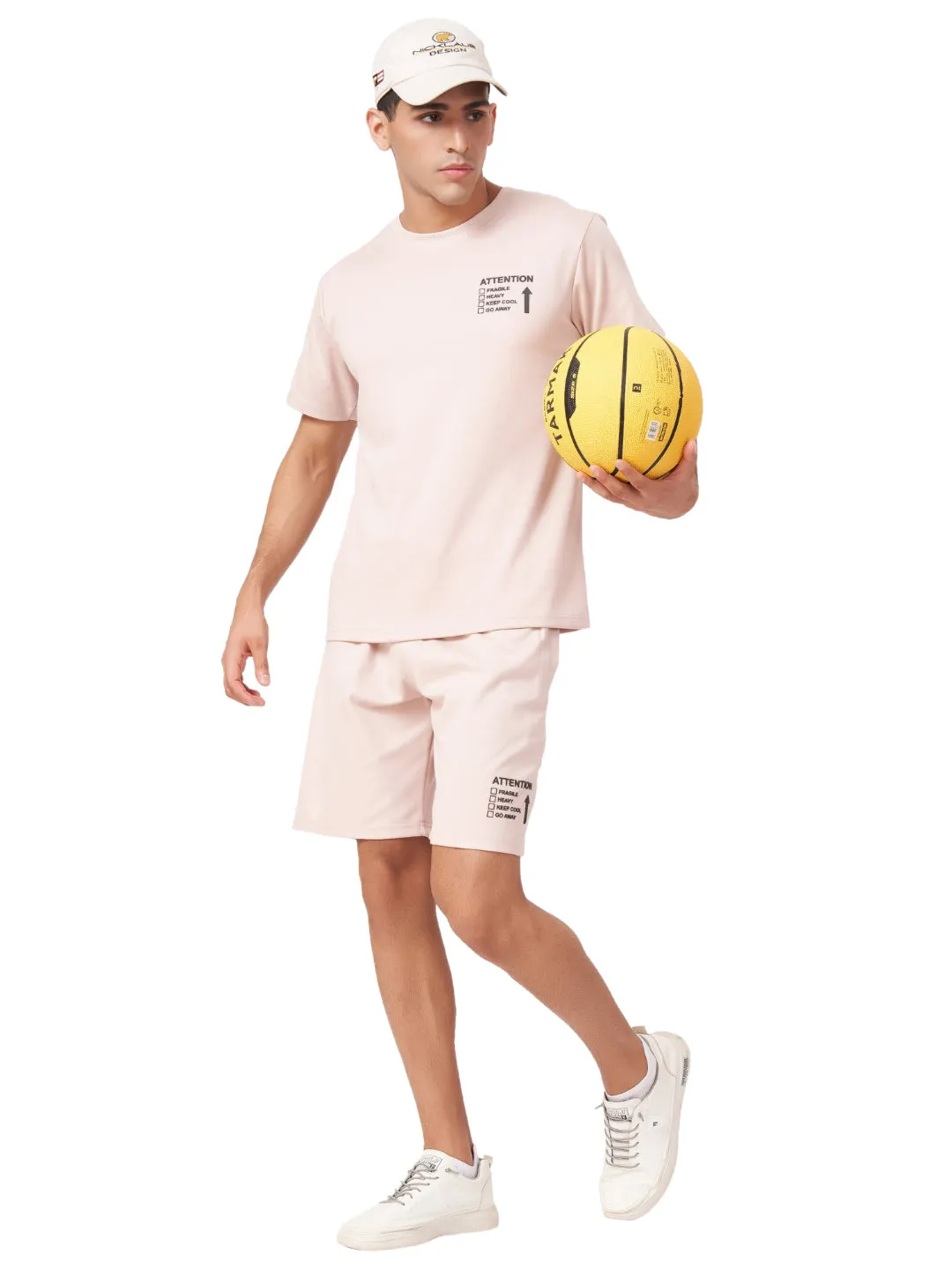 Light Pink T-shirt And Shorts Co-Ord Set