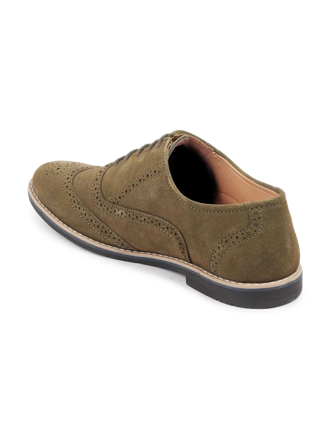 Men Olive Suede Leather Brogue Shoes with TPR Welted Sole