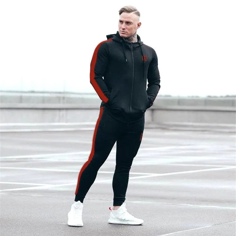 Men Sports Suit Large Size Running Sets Zipper Sweater Jogging Suit