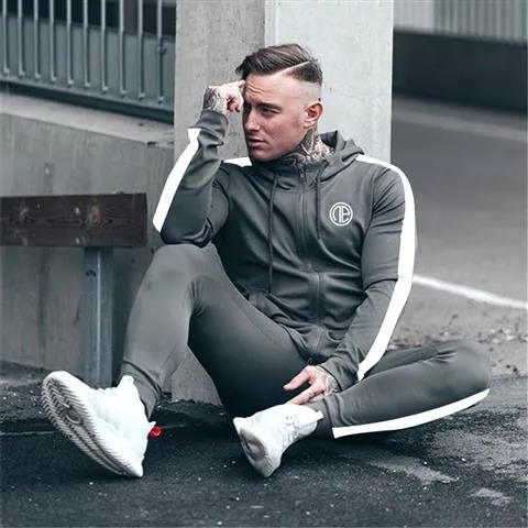 Men Sports Suit Large Size Running Sets Zipper Sweater Jogging Suit