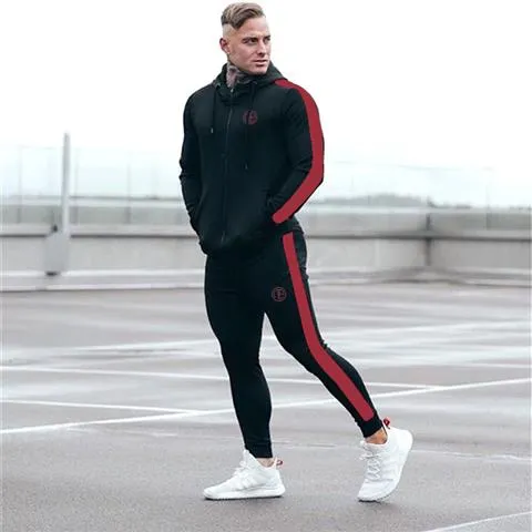 Men Sports Suit Large Size Running Sets Zipper Sweater Jogging Suit