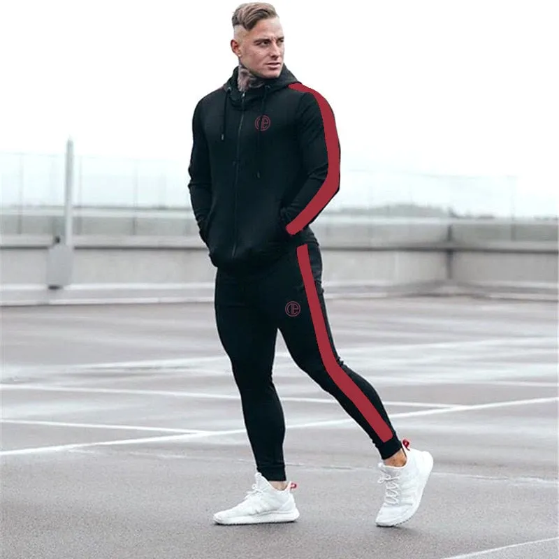 Men Sports Suit Large Size Running Sets Zipper Sweater Jogging Suit