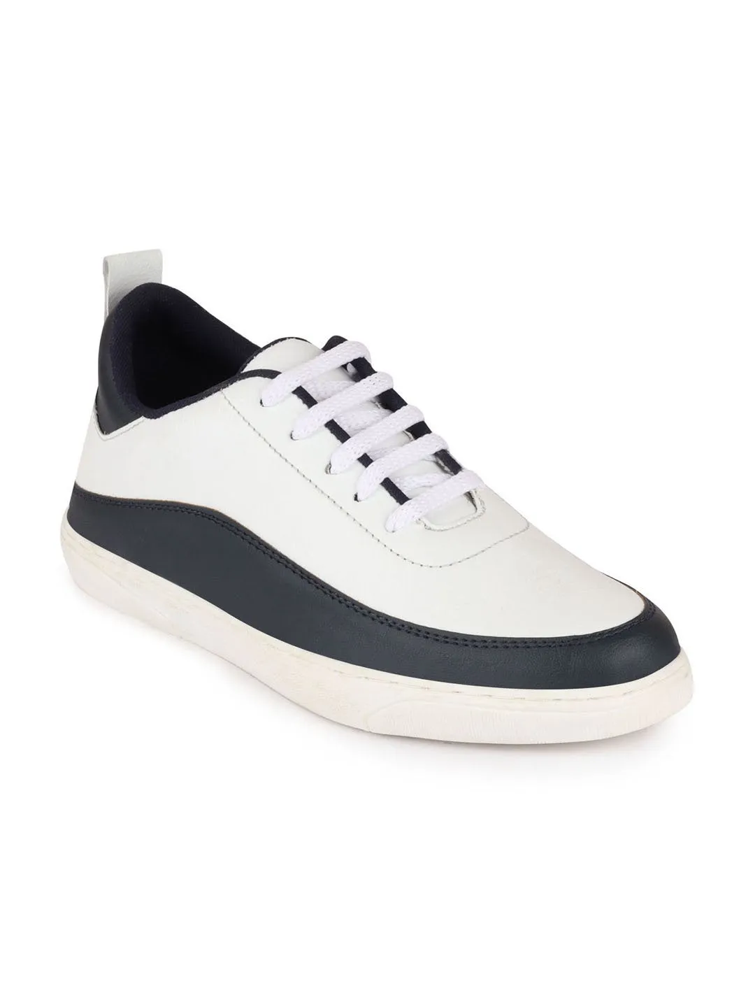 Men White/Navy Blue Lace Up Colorblocked Sneakers