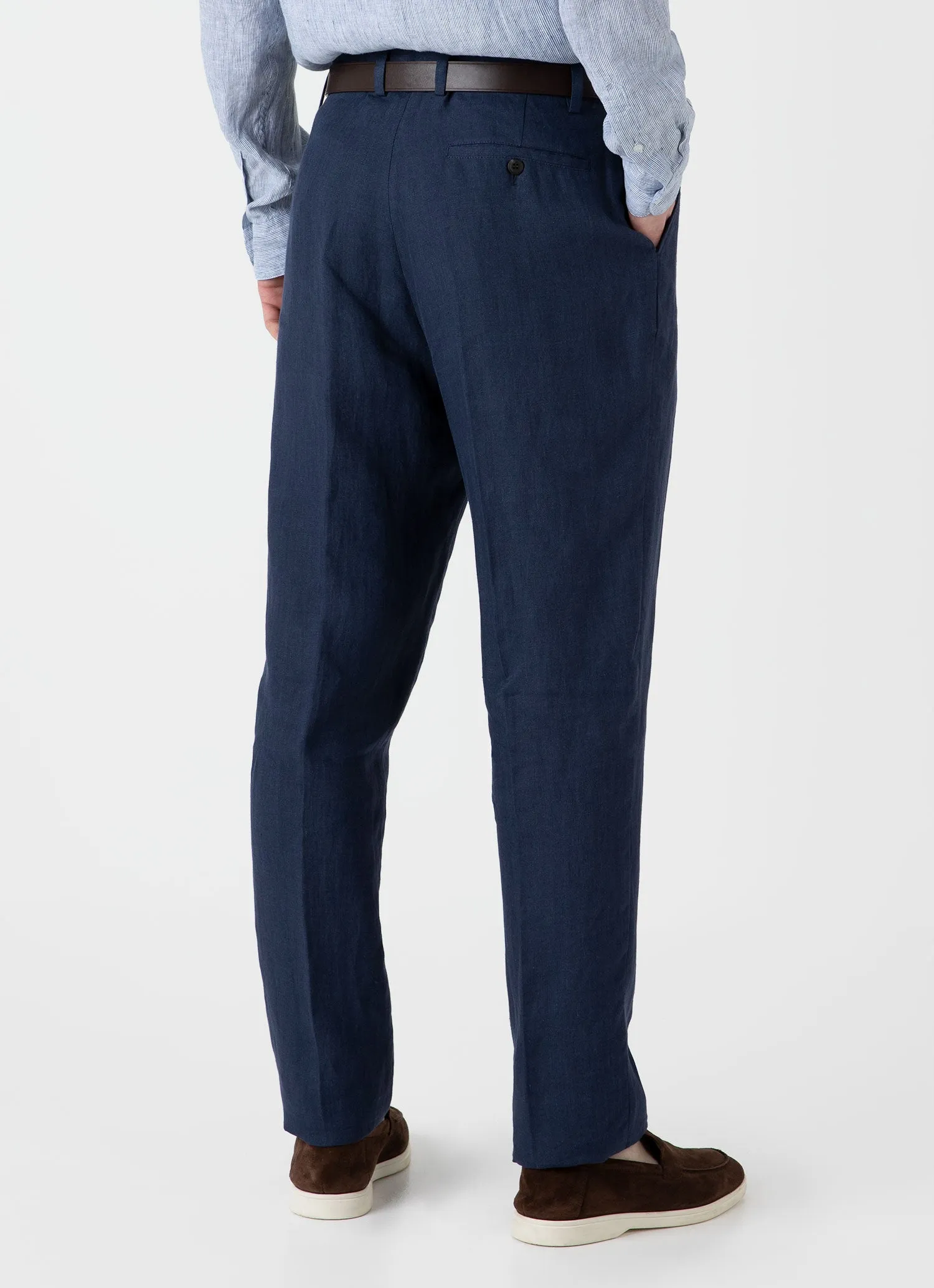 Men's Pleated Linen Trouser in Light Navy