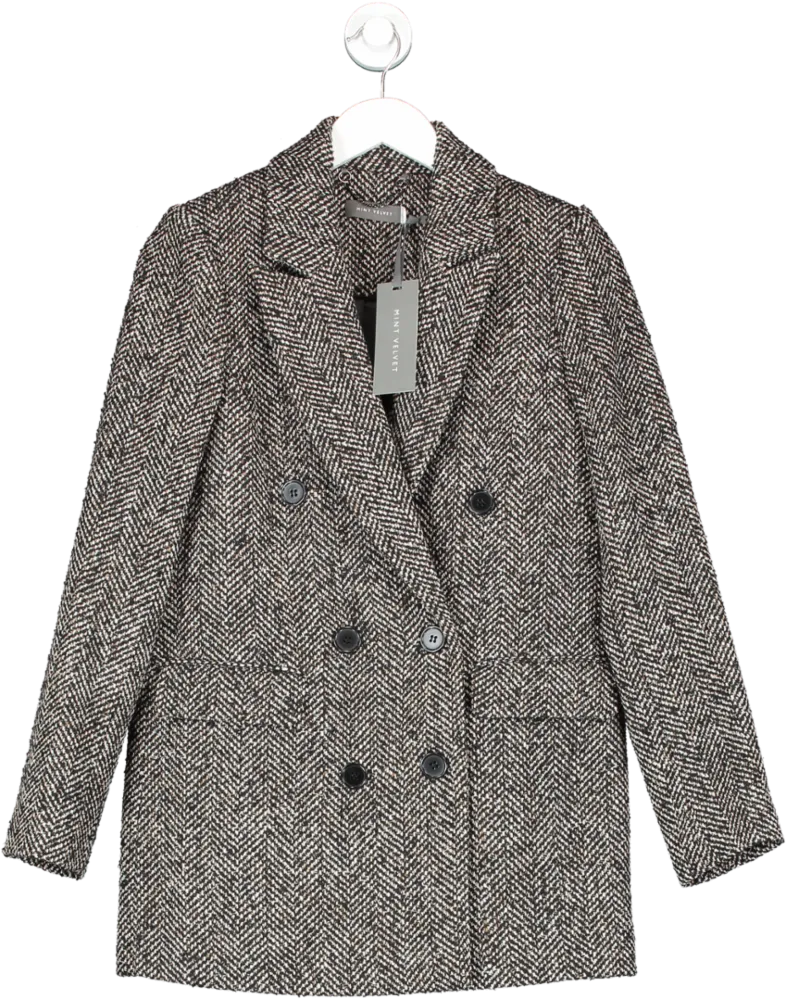 Mint Velvet Black Salt And Pepper Double Breasted Blazer Coat UK XS