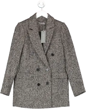 Mint Velvet Black Salt And Pepper Double Breasted Blazer Coat UK XS