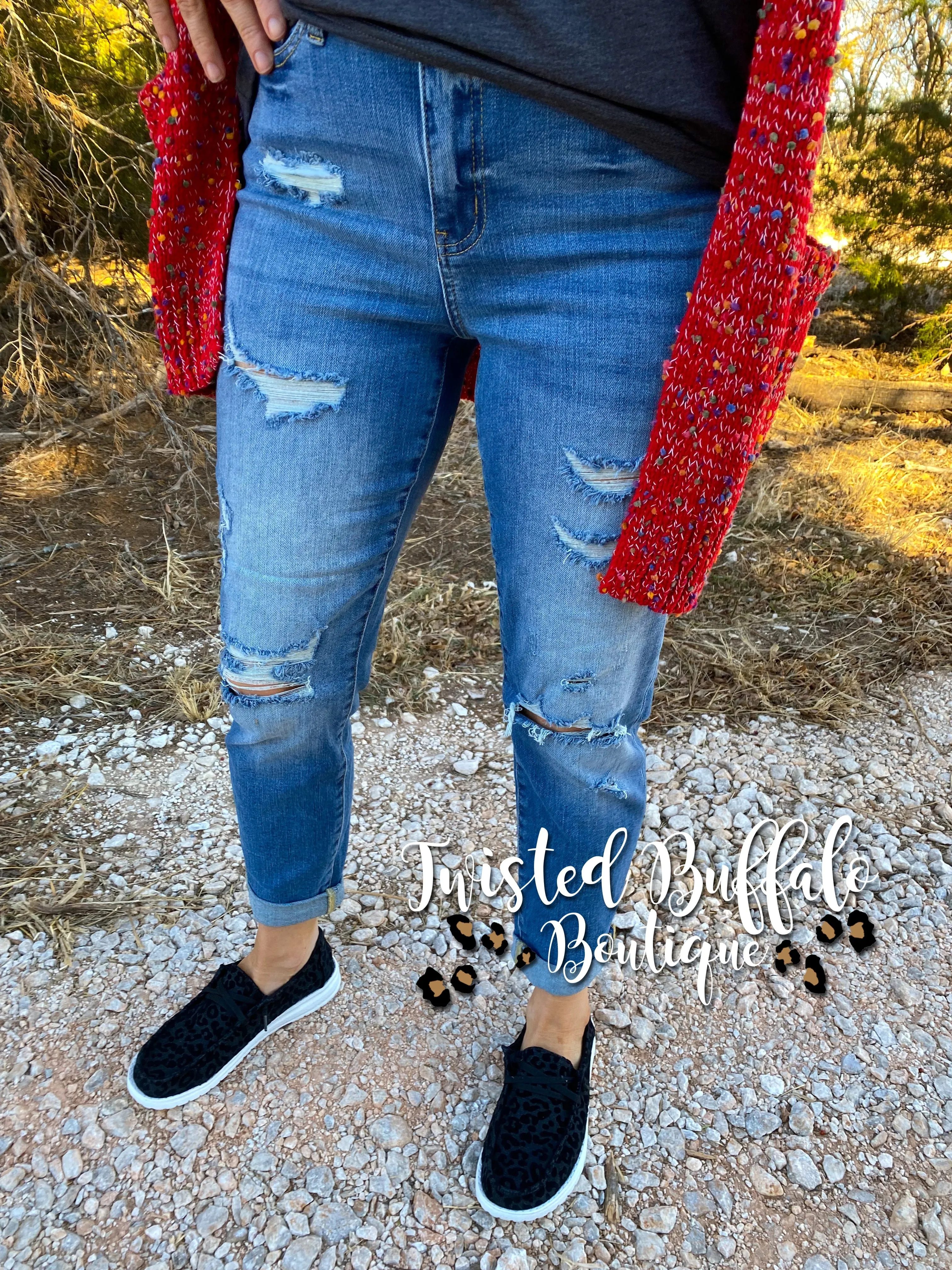 {PLAY WITH FIRE} Judy Blue High-Waist Destroyed Cuffed Boyfriend Jeans