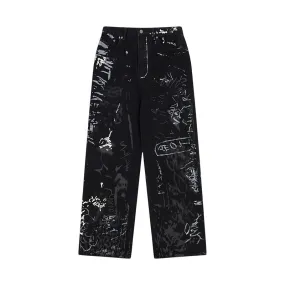 Printed Street Niche Design Wide Leg Male Jeans