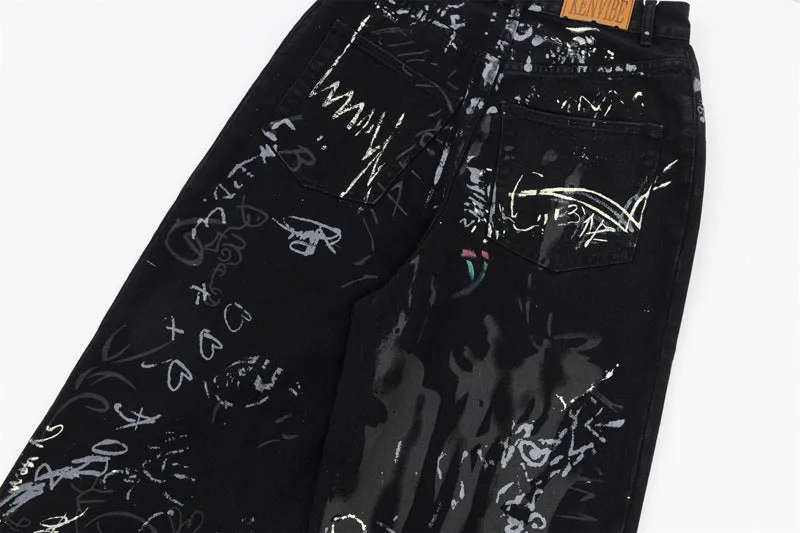 Printed Street Niche Design Wide Leg Male Jeans