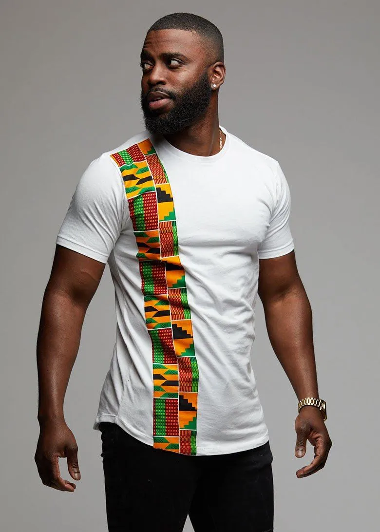 Sadik African Print Short Sleeve Tee (Yellow Green Kente on White)