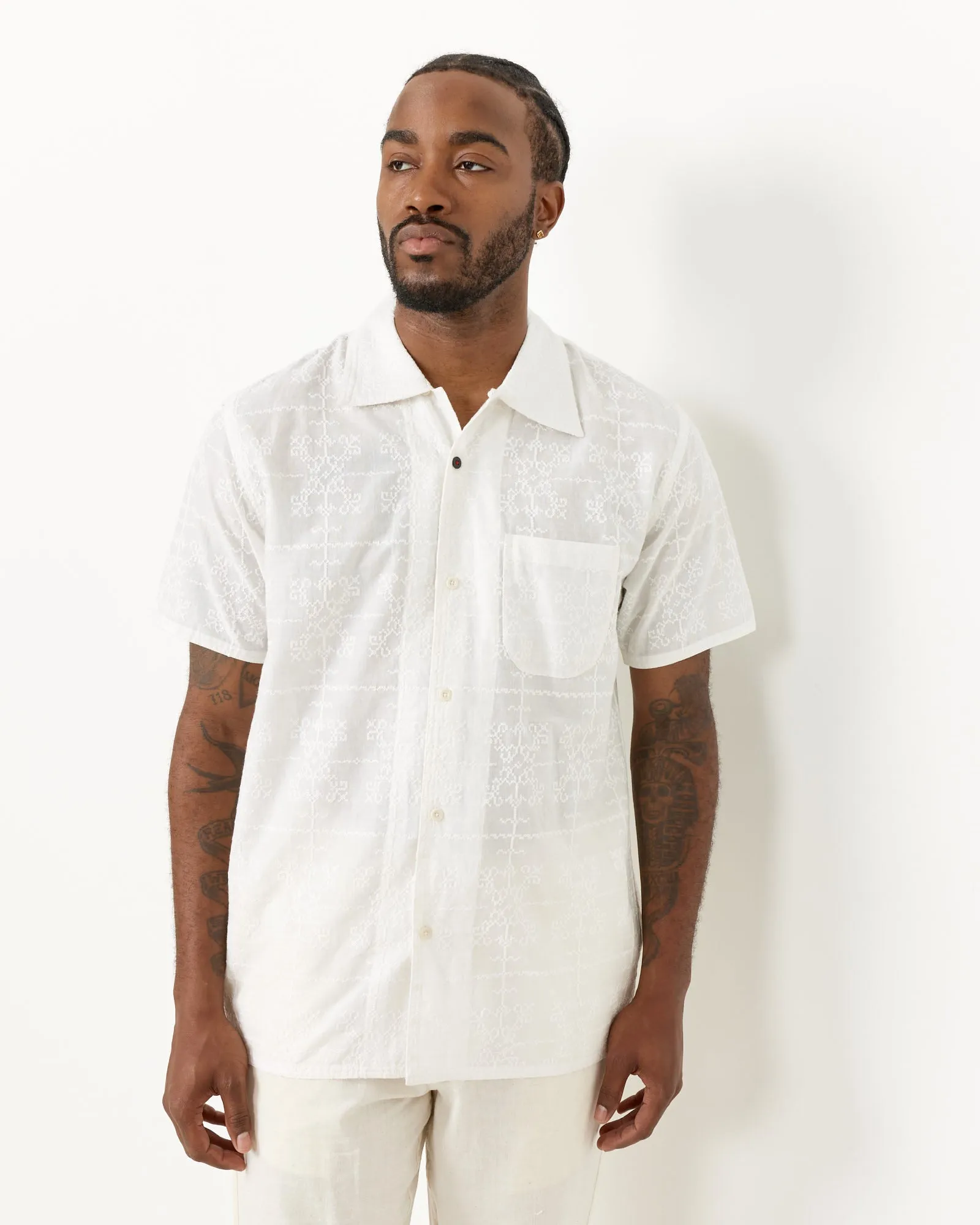 Schiffli Chintan Shirt in White