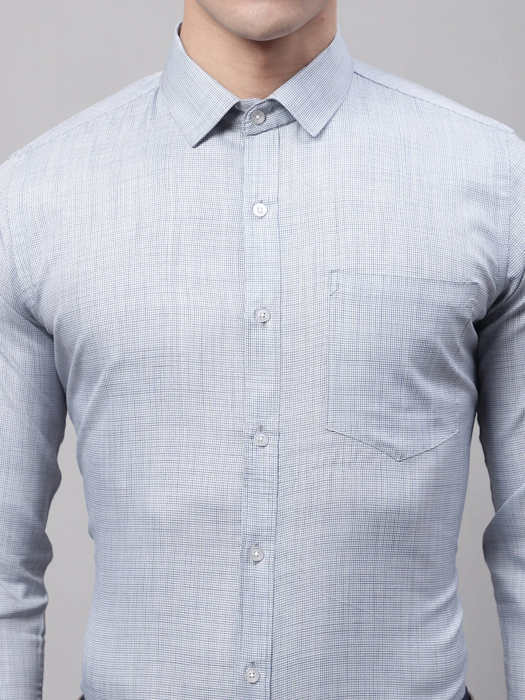 Style Quotient Men Blue and White Micro Checked Polycotton Regular Fit Formal  Shirt