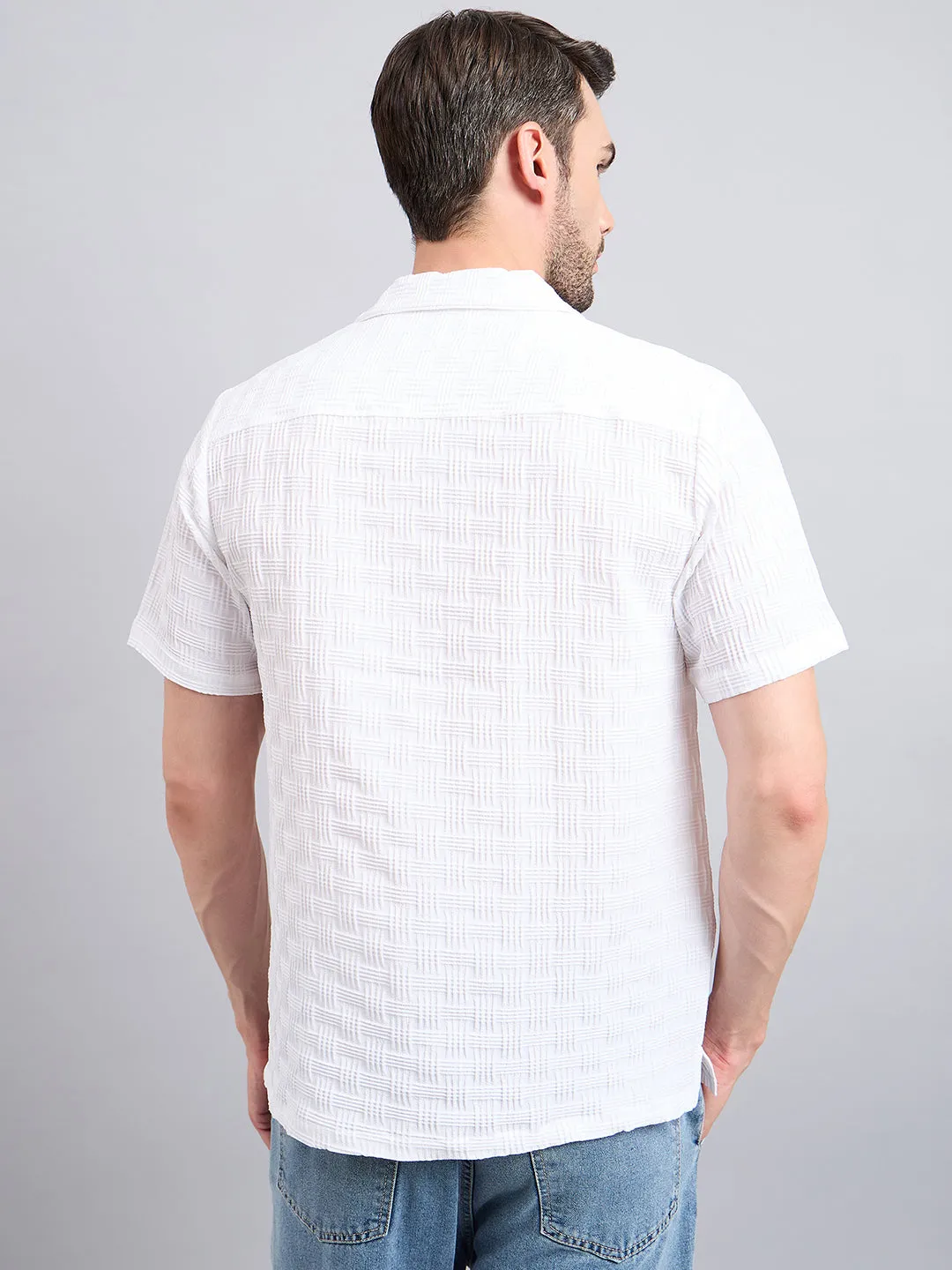 Style Quotient Men White Textured Oversize Shirt