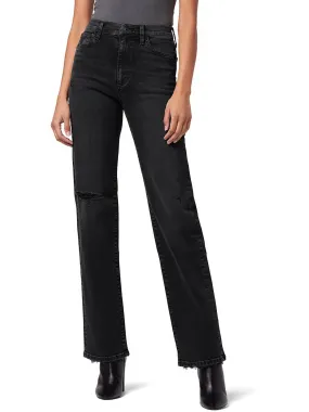 Womens High-Rise Distressed Wide Leg Jeans